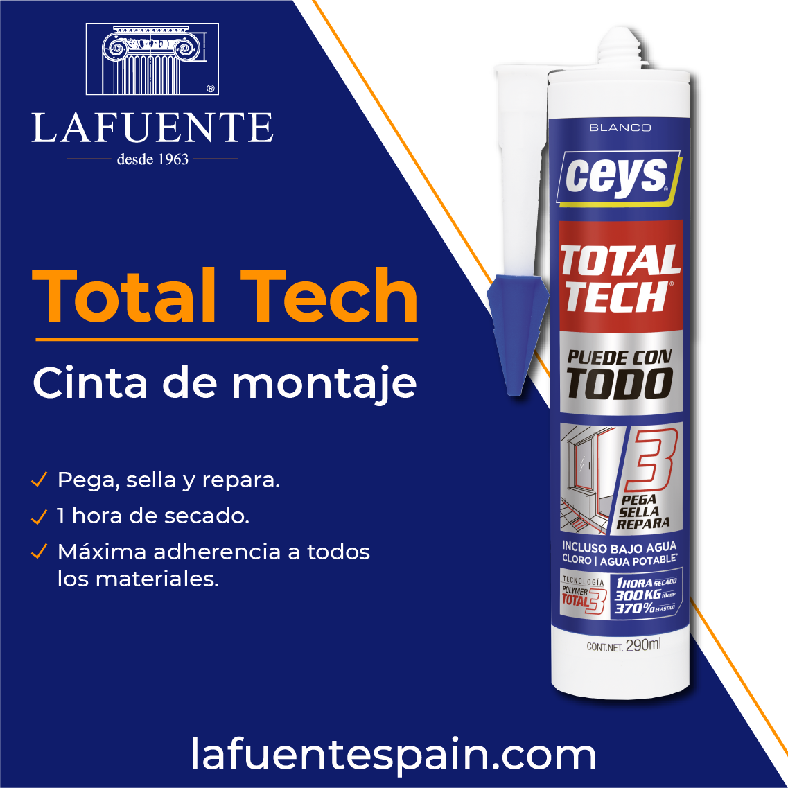 Ceys - Total Tech - Pega Sella y Repara - Blanco - Cartucho 290 ML