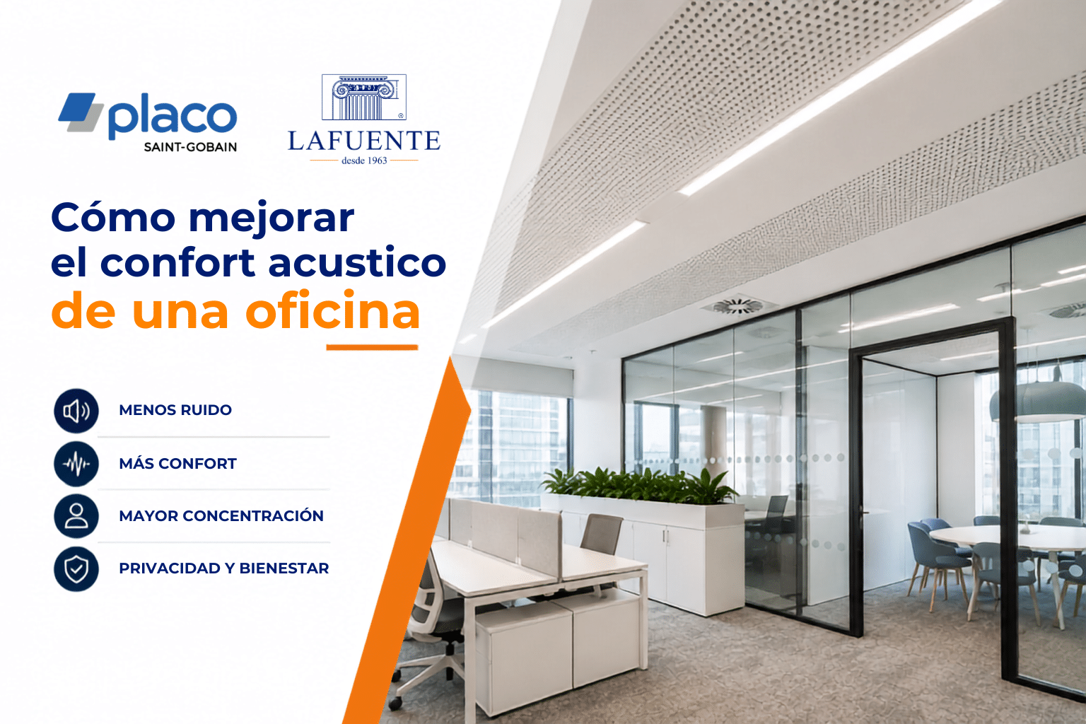 Oficina moderna con soluciones Placo para aislamiento acústico