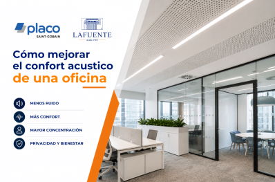 Oficina moderna con soluciones Placo para aislamiento acústico